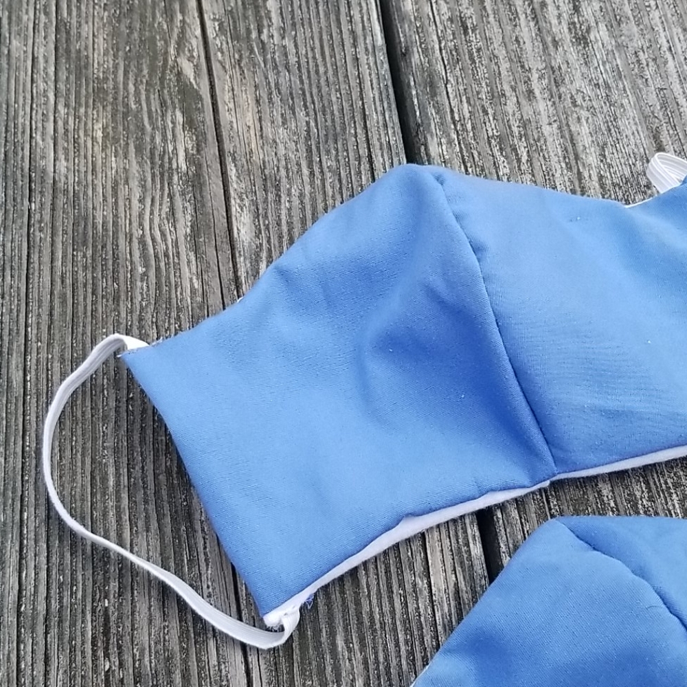 2 Handmade Adult Blue Cotton Washable Face Masks - Picture 2 of 5